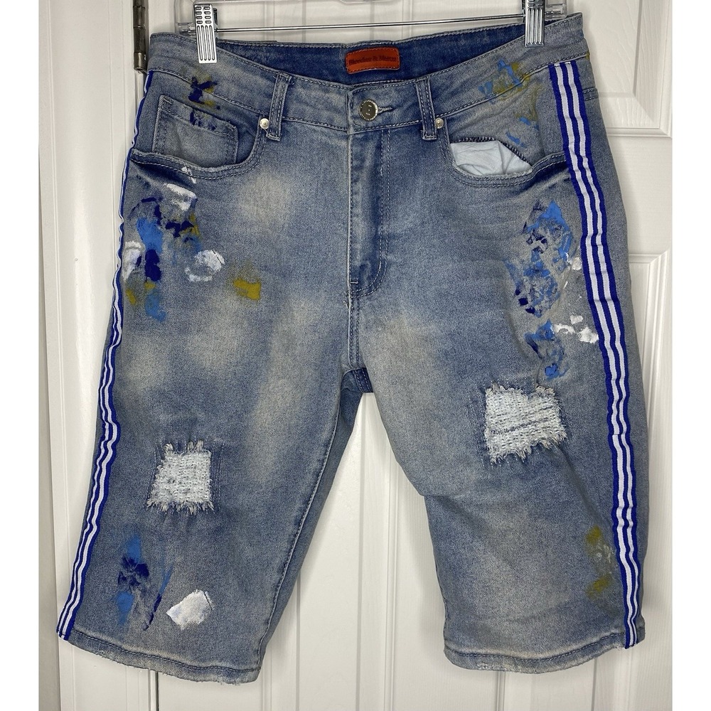 Bleecker And Mercer Men's Paint Splatter Denim Shorts Blue Size 32
